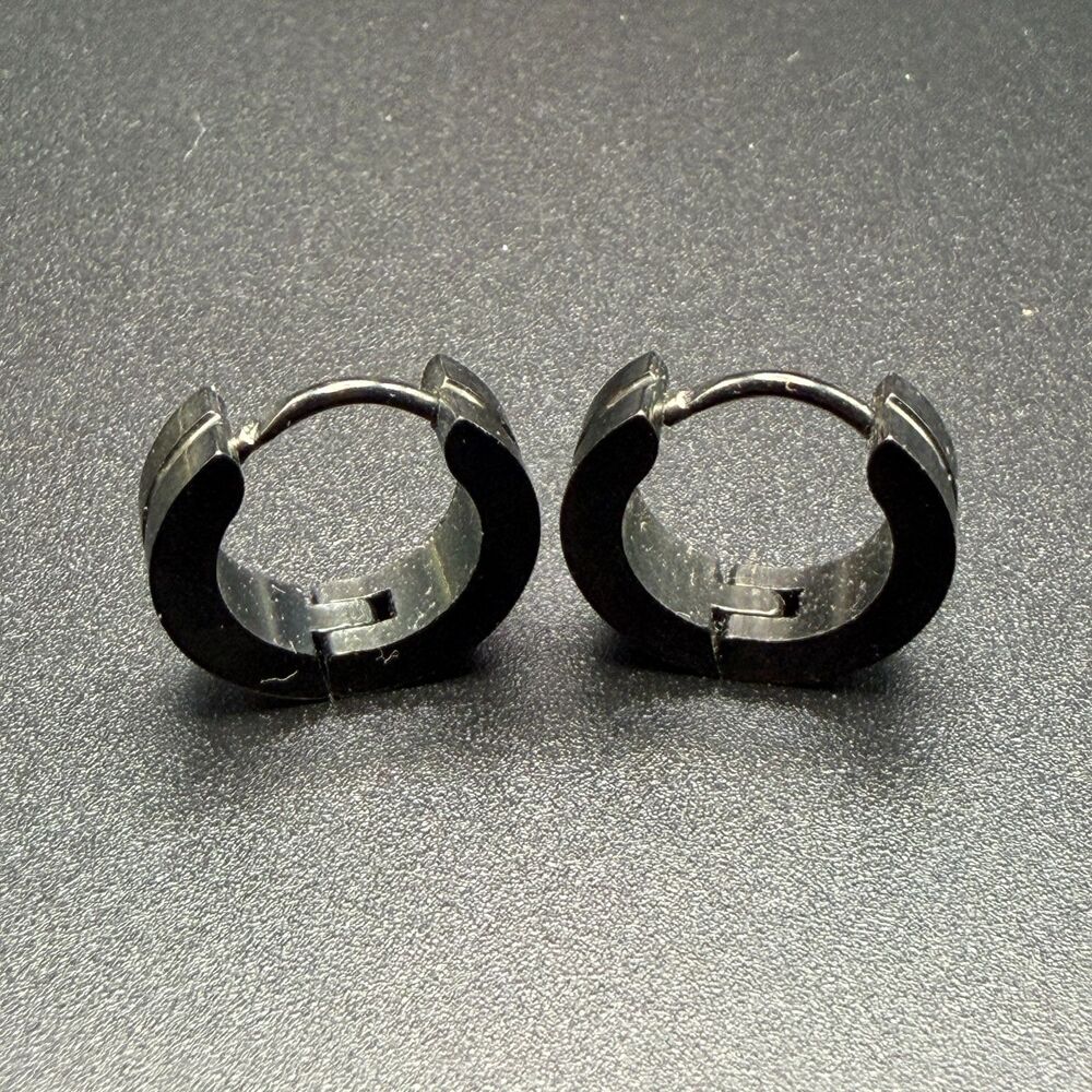 Small Huggie Hoop Unisex Black Stainless Steel Punk Mens Earrings